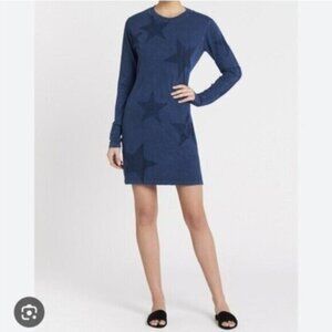Current/Elliot Star Print Long Sleeve Dress Shabby Chic Blue Casual